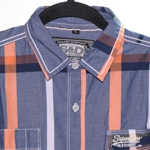 Superdry (XL) Blue White Orange Long Sleeve Button